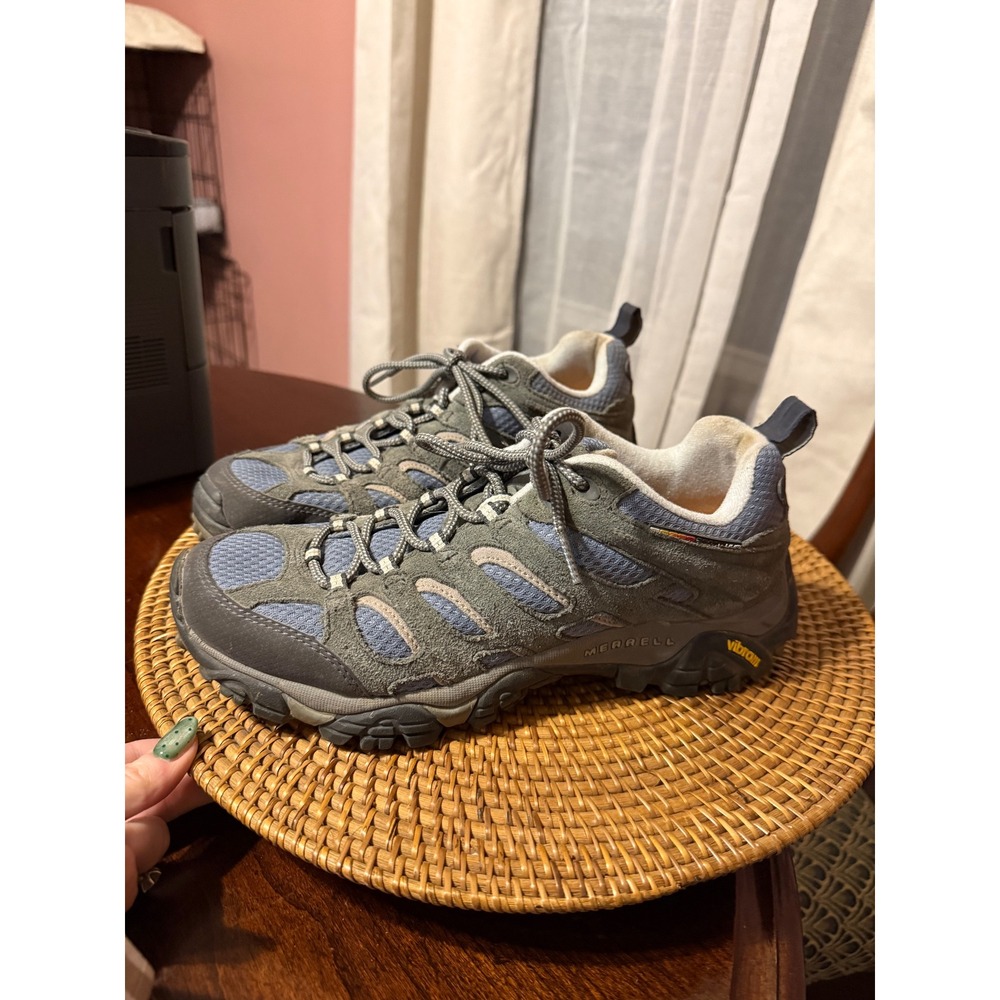 Merrell Moab Hiking Shoes Womens 9.5 Grey Blue Vibram Suede Mesh J87762